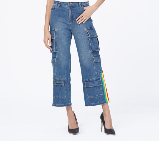 Denim Cargo Jeans with side stripes